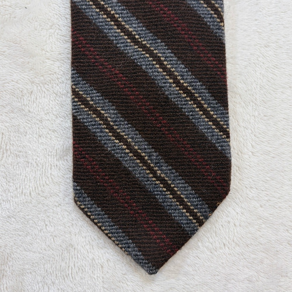 Jacobs & Roberts Brown Striped Cashmere Wool Blend Tie Mens OS Excellent